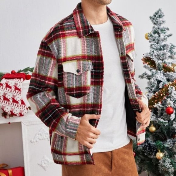 CASUAL CONTEMPORARY Men Tartan Flap Pocket Overcoa - Picture 2 of 5